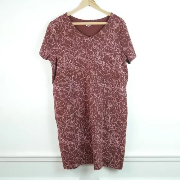 Duluth Trading Company Dress XL Brown Floral Stretch Cotton Pockets Short Sleeve - Picture 1 of 7